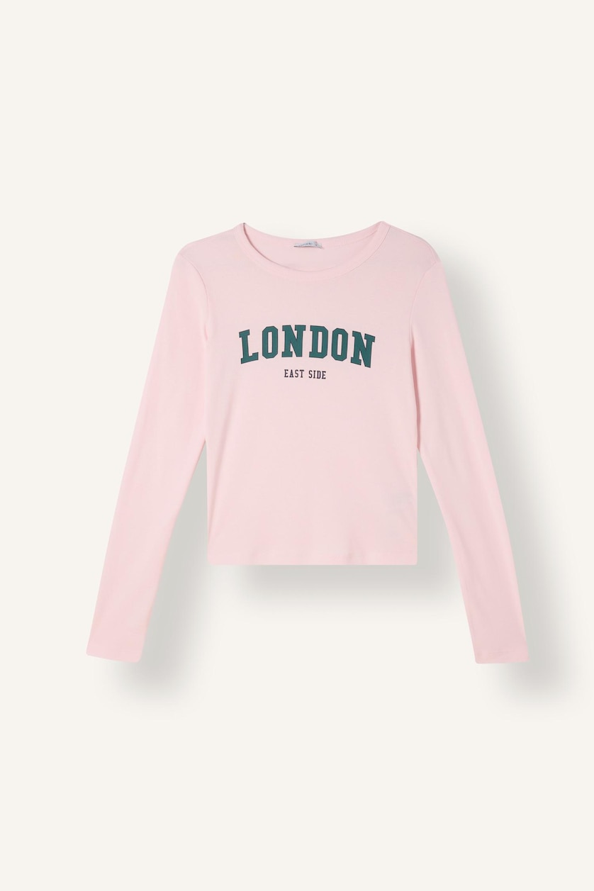 Kadın Açık Pembe %100 Pamuk Fitted Yazı Baskılı Tişört