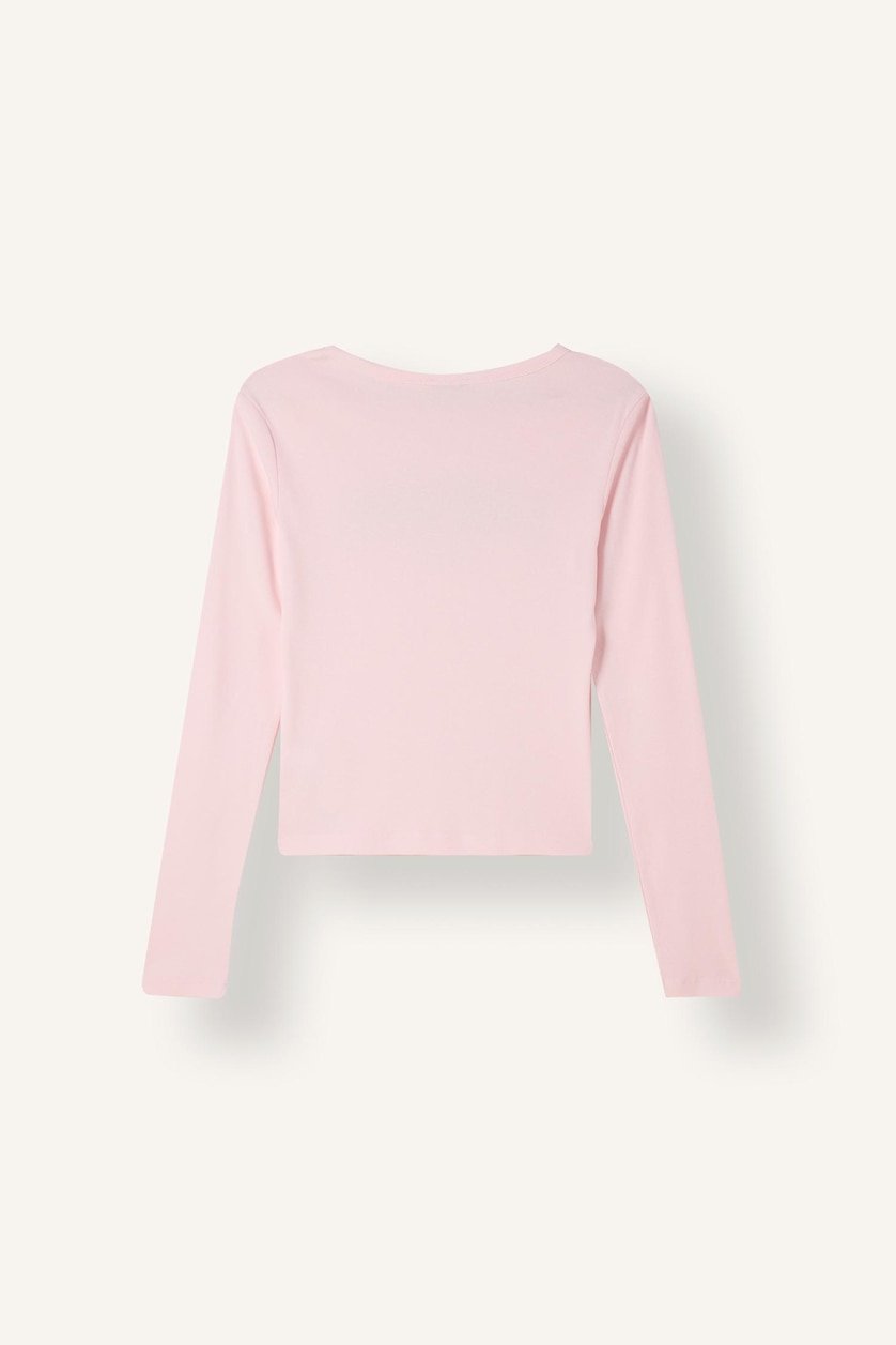 Kadın Açık Pembe %100 Pamuk Fitted Yazı Baskılı Tişört