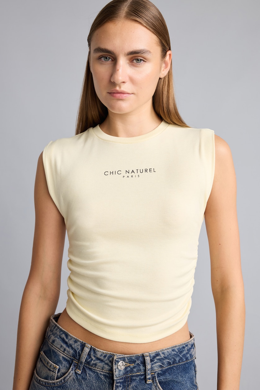 Women Light Yellow Slim Fit Crew Neck Ribbed Top