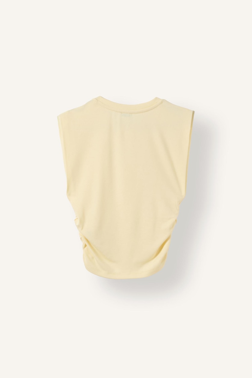 Women Light Yellow Slim Fit Crew Neck Ribbed Top