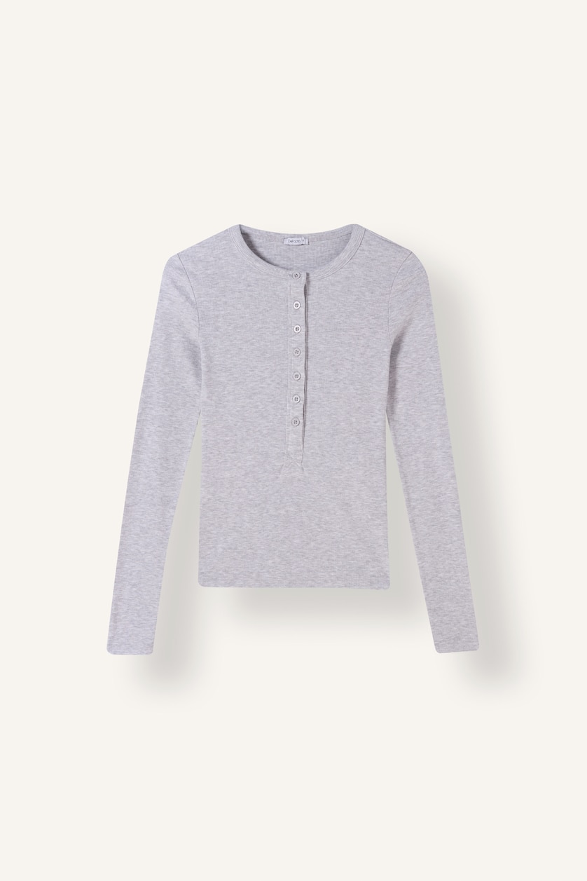 Women Grey Melange Slim Fit Camisole Long Sleeve T-Shirt
