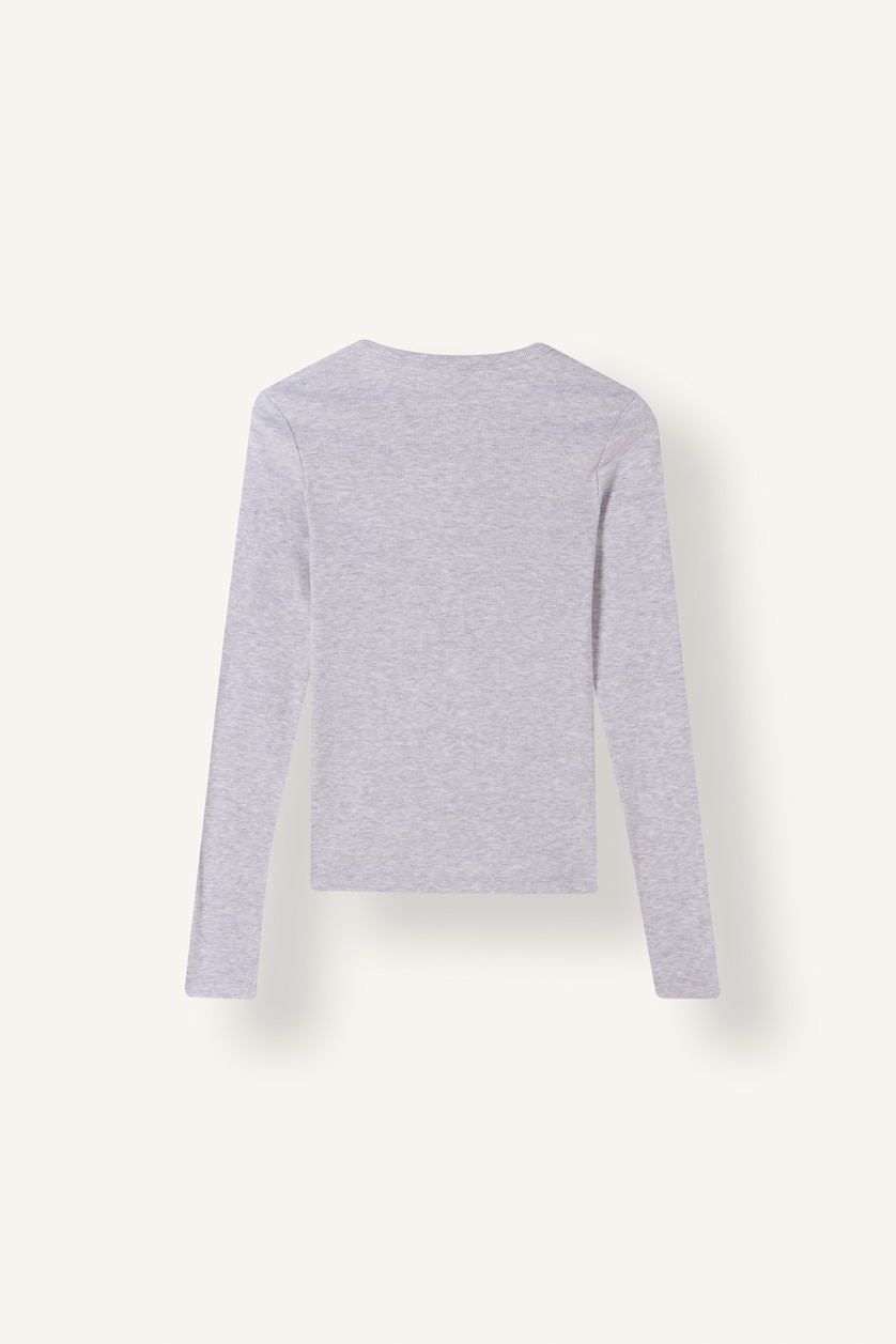 Women Grey Melange Slim Fit Camisole Long Sleeve T-Shirt