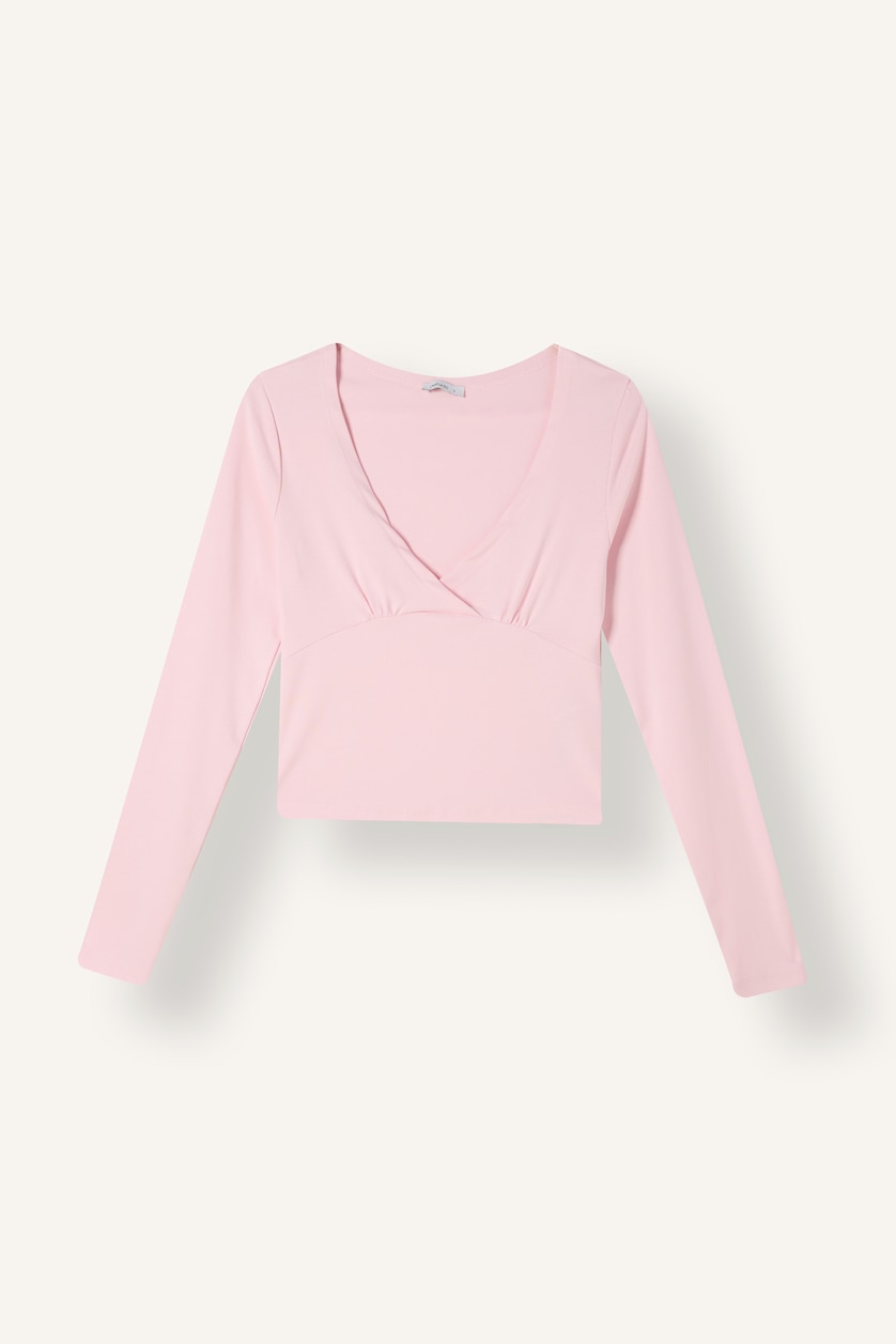 Women Light Pink Slim Fit Ribana Long Sleeve T-Shirt