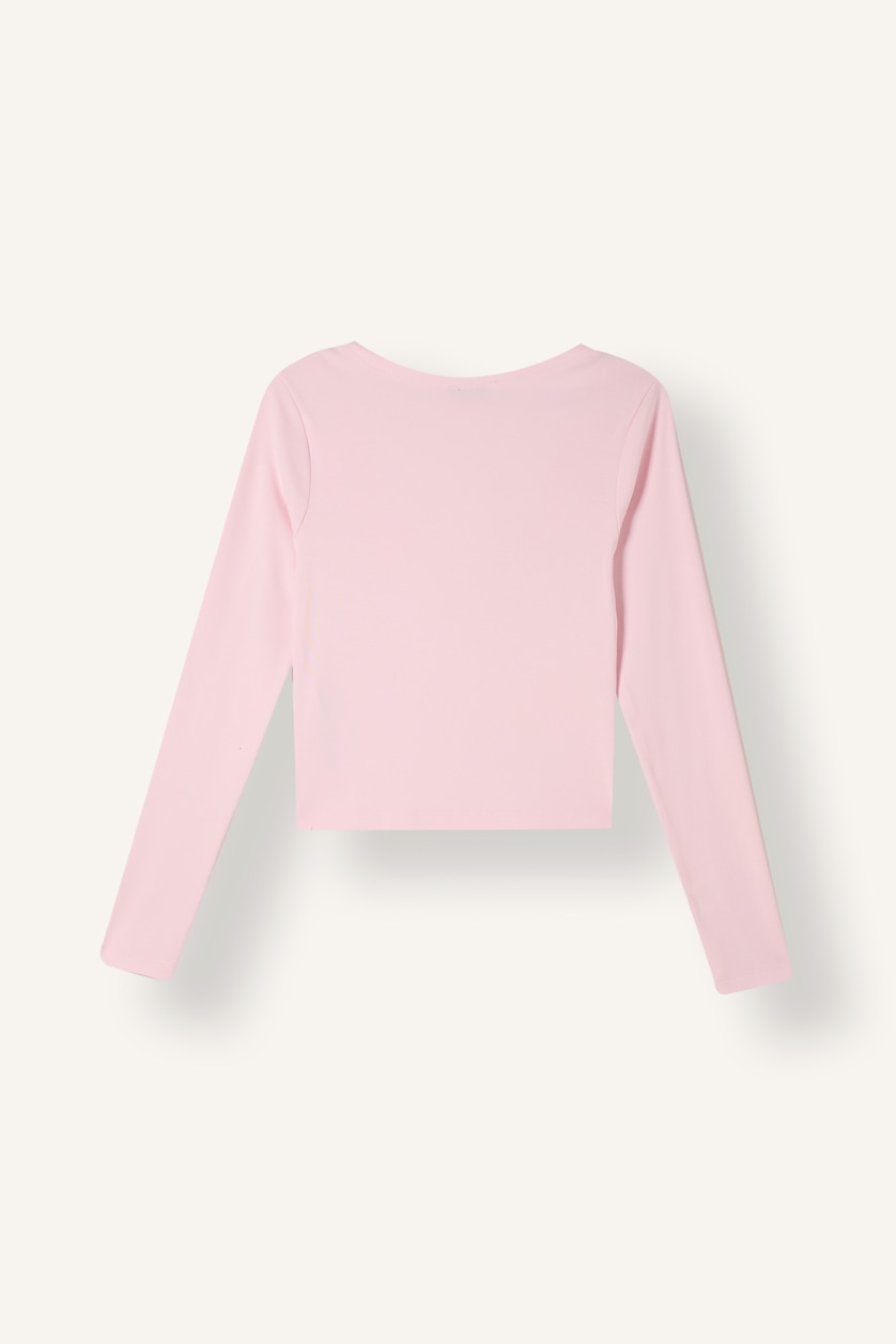 Women Light Pink Slim Fit Ribana Long Sleeve T-Shirt