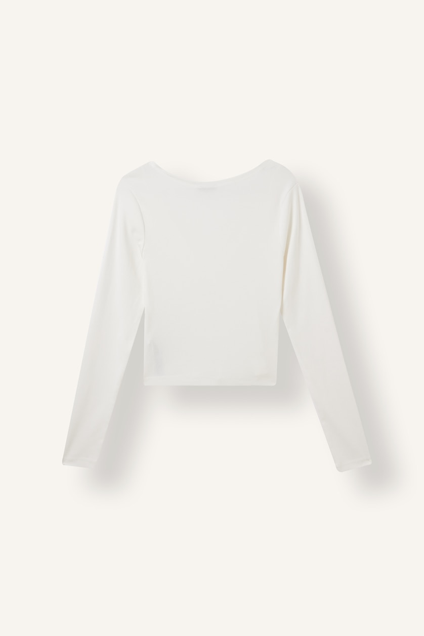 Women White Slim Fit Ribana Long Sleeve T-Shirt
