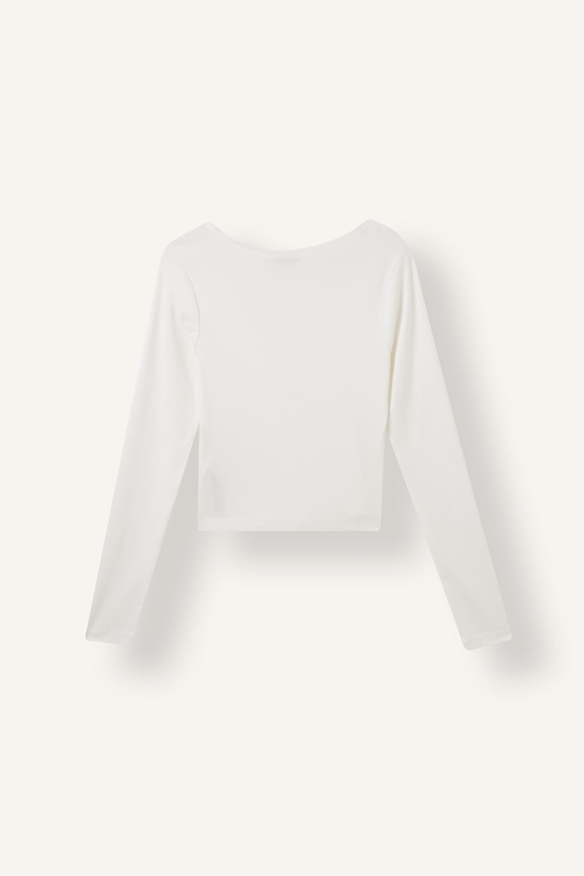 Women White Fitted Ribbed Long Sleeve Crop T-Shirt