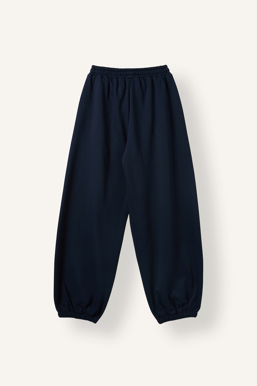 Woman NAVY Loose Fit Thick Sweatshirt Fabric Trousers