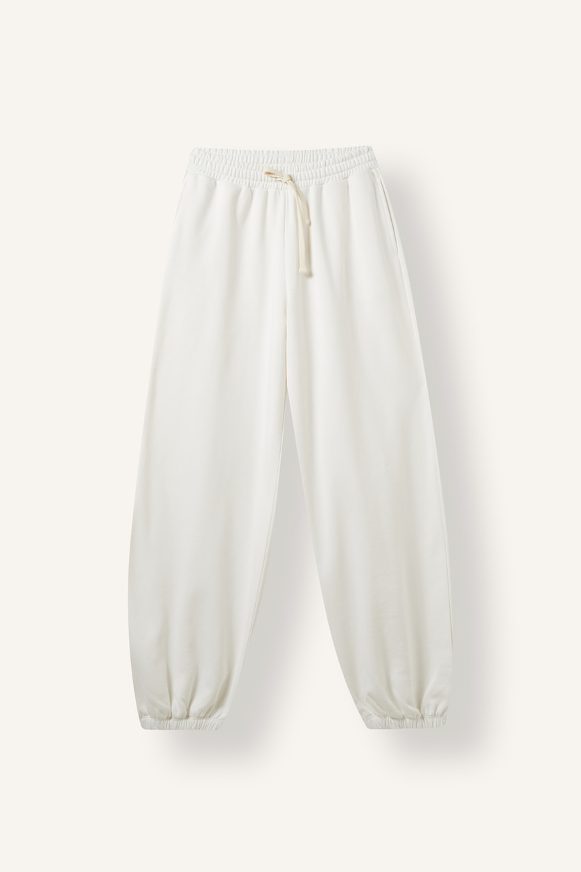 Women White Loose Fit Thick Sweatshirt Fabric Trousers