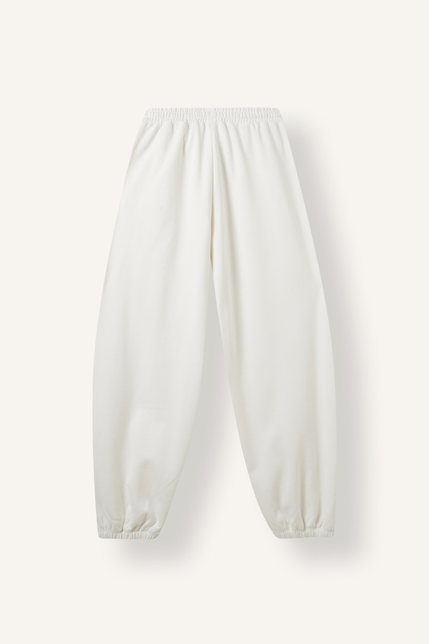 Women White Loose Fit Thick Sweatshirt Fabric Trousers
