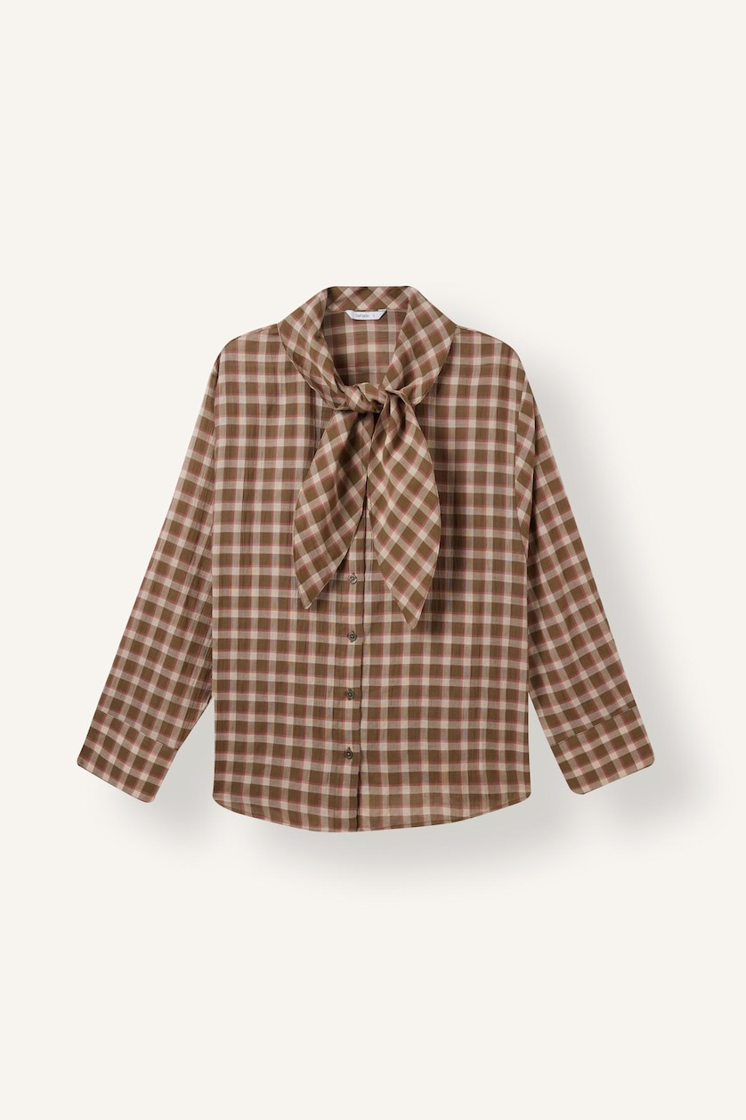 Women Khaki Oversize Fit Flanel Long Sleeve Shirt