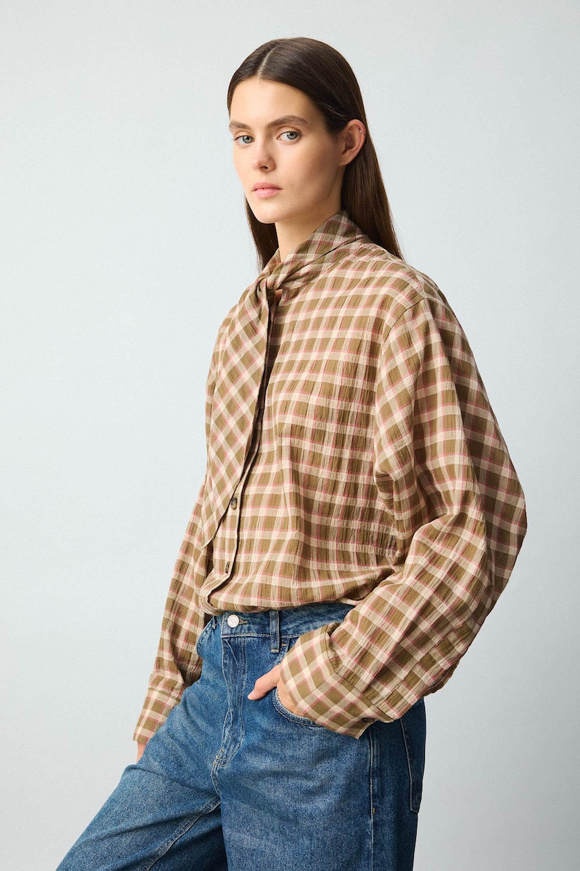 نساء كاكي Oversize Fit Flanel Long Sleeve Shirt
