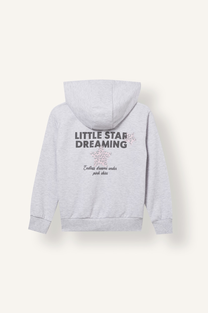 Girls & Teens Light Grey Melange هودي بناتي قصة عادية بغطاء للرأس