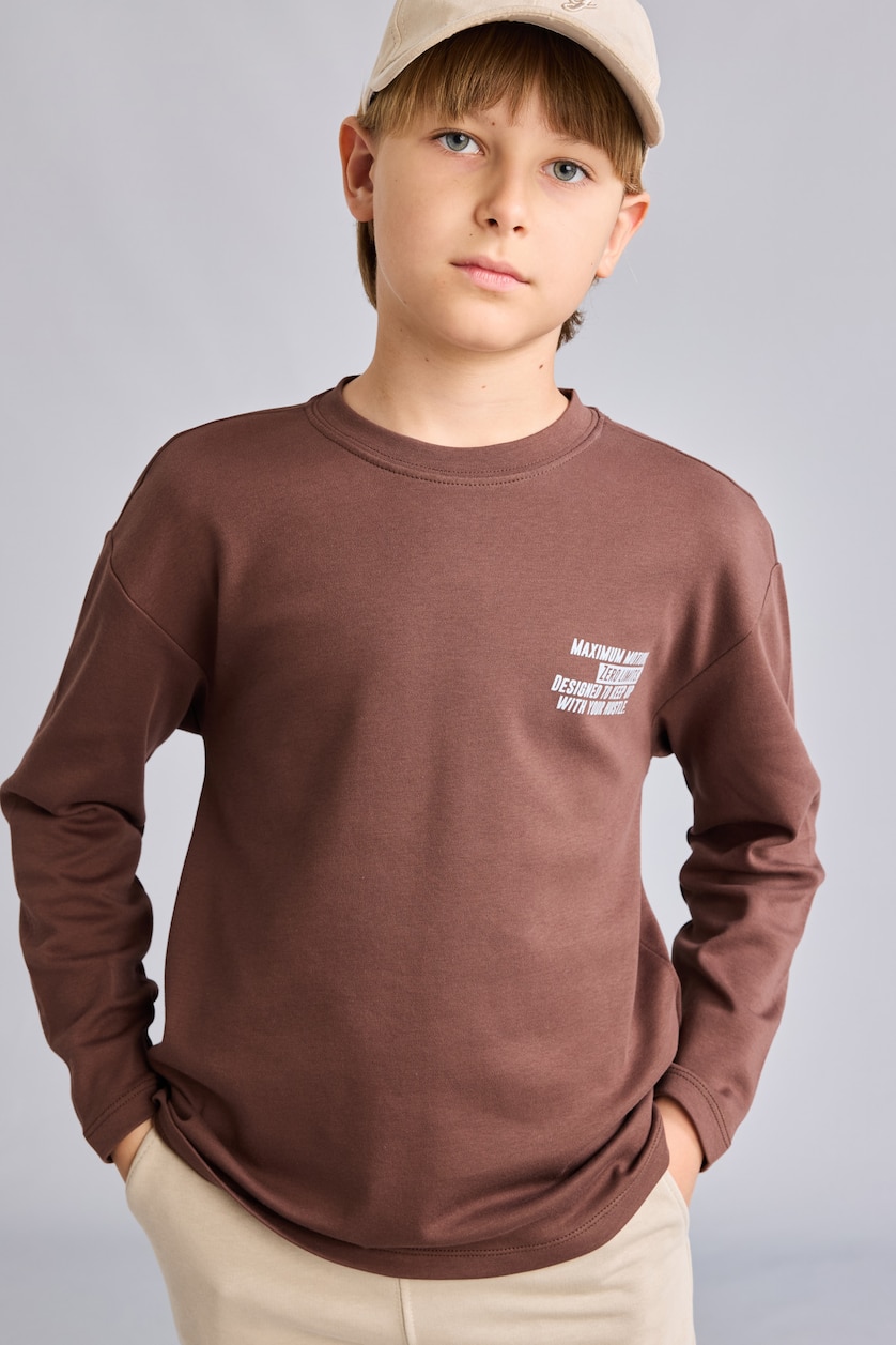 Young Boys - Teen Boys Brown Oversize Fit Long Sleeve T-Shirt