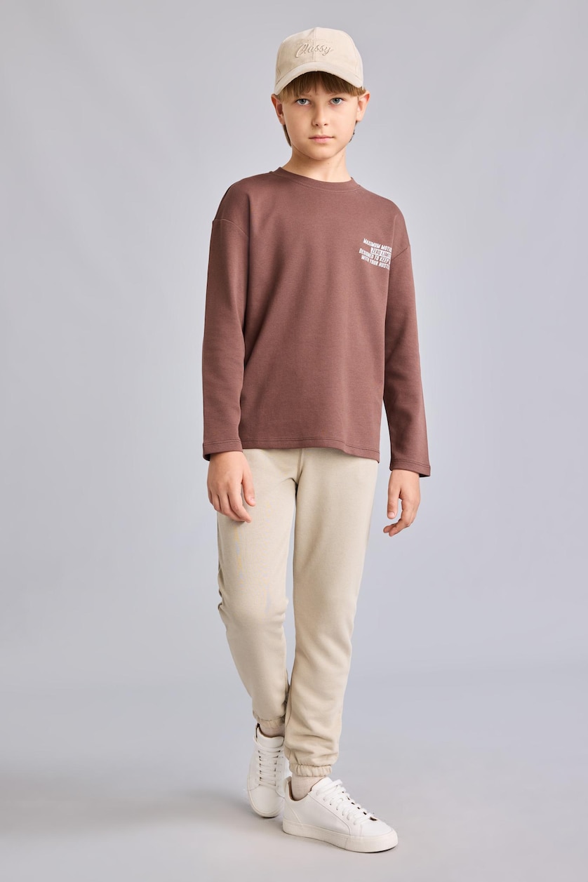 Young Boys - Teen Boys Brown Oversize Fit Long Sleeve T-Shirt