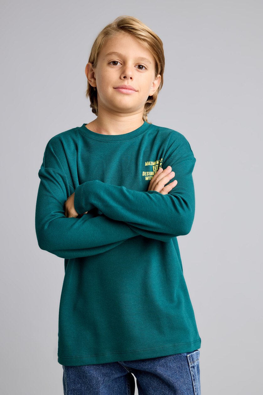 Boys & Teens Dark Green Oversize Fit Long Sleeve T-Shirt