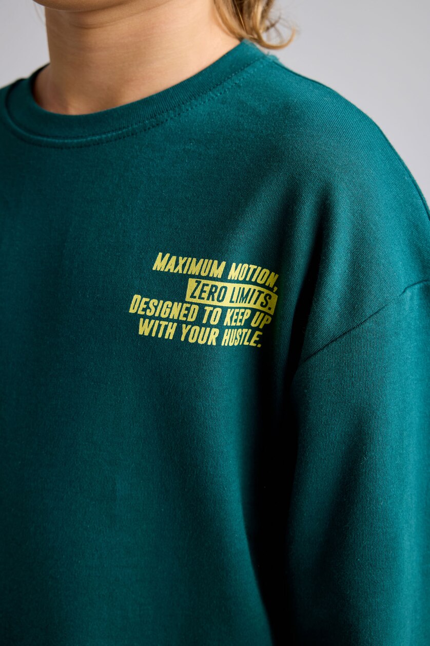 Boys & Teens Dark Green Oversize Fit Long Sleeve T-Shirt