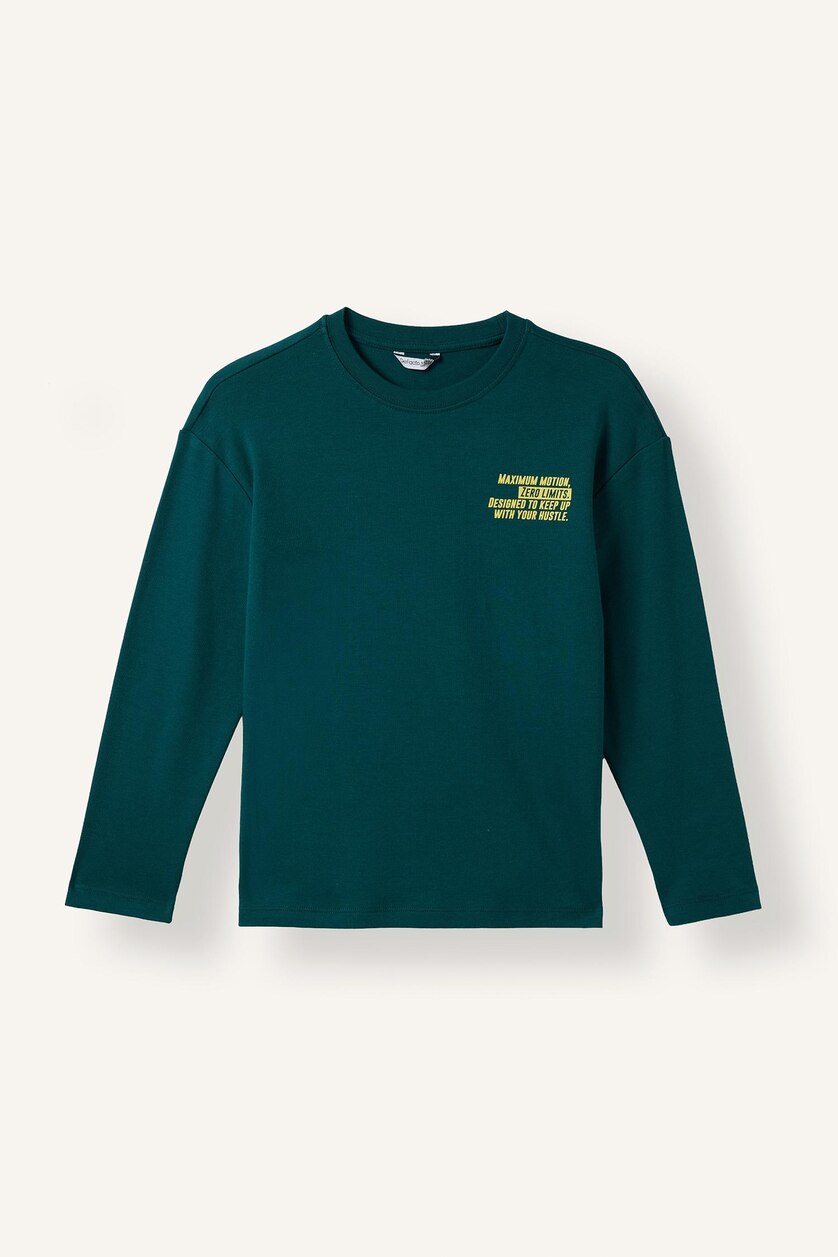 Boys & Teens Dark Green Oversize Fit Long Sleeve T-Shirt