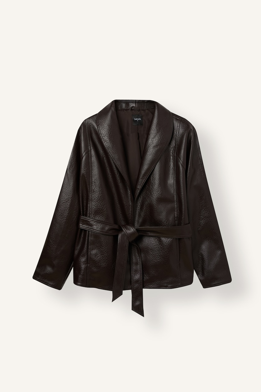Women Brown With Belt Faux Leather Jacket