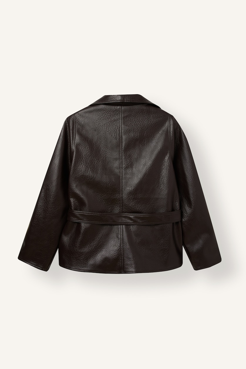 Women Brown With Belt Faux Leather Jacket