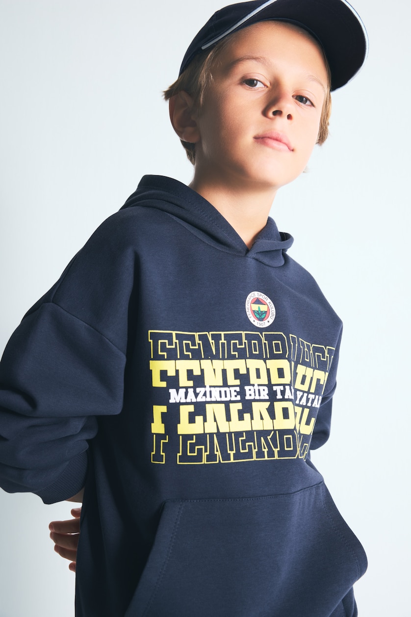Erkek Çocuk - Genç Erkek İndigo Fenerbahçe Baskılı Sweatshirt Erkek Çocuk