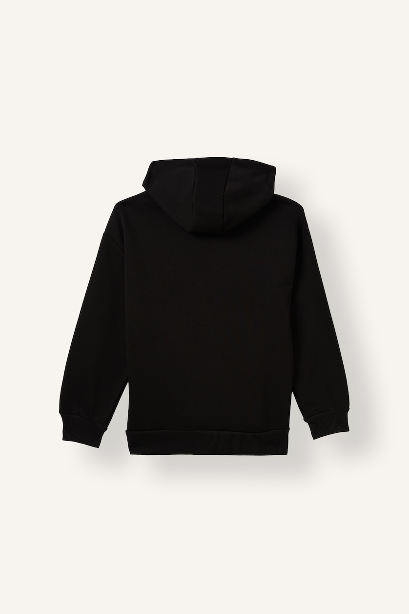 Erkek Çocuk - Genç Erkek Siyah Beşiktaş Kapüşonlu Baskılı Sweatshirt Erkek Çocuk