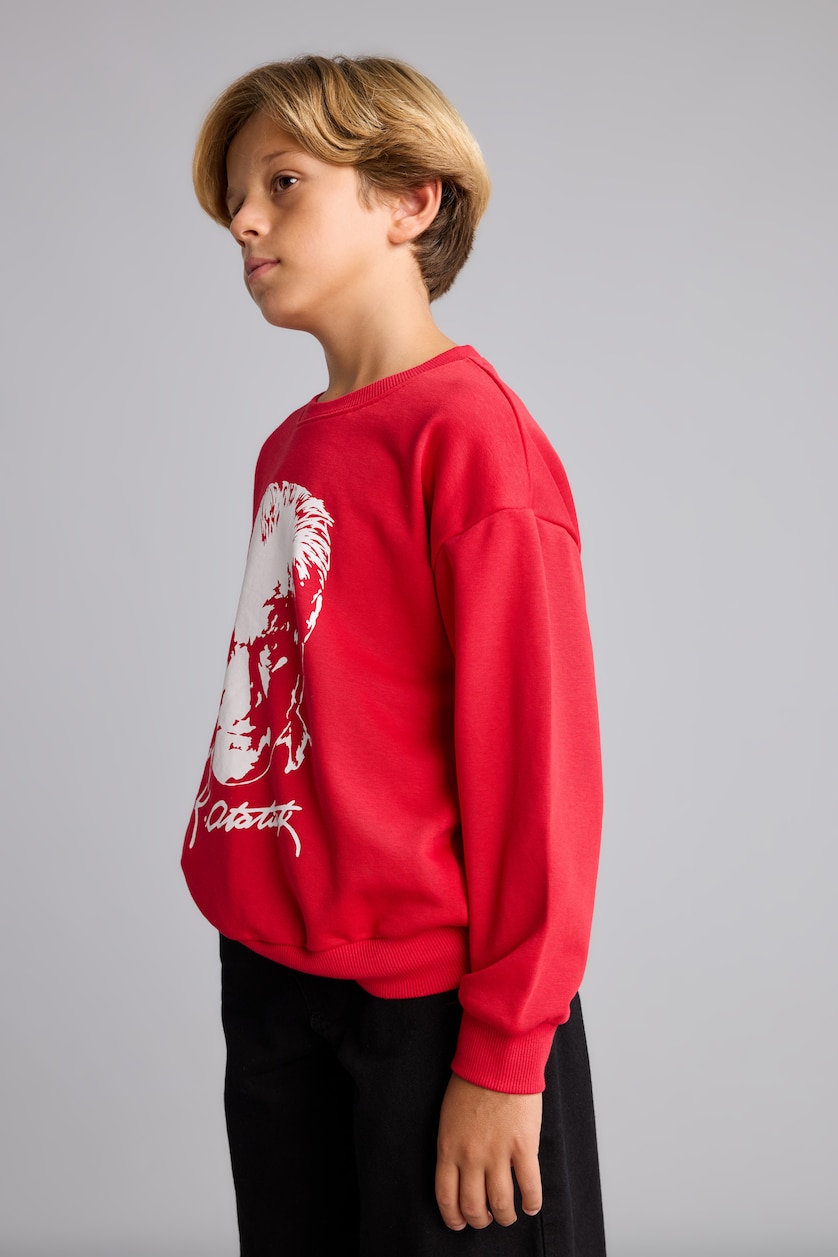 Young Boys - Teen Boys Red Regular Fit Printed Crew Neck Sweatshirt
