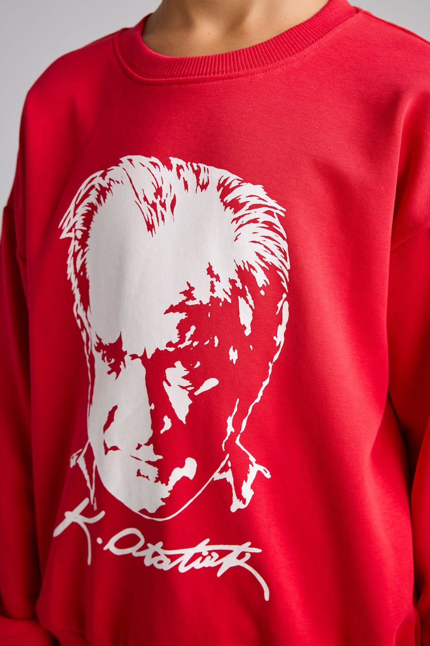 Young Boys - Teen Boys Red Regular Fit Printed Crew Neck Sweatshirt