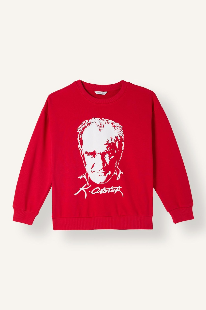 Young Boys - Teen Boys Red Regular Fit Printed Crew Neck Sweatshirt