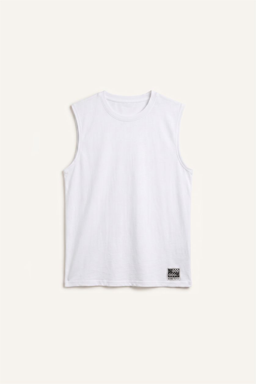 Erkek Beyaz Boxy Fit Fitilli Atlet