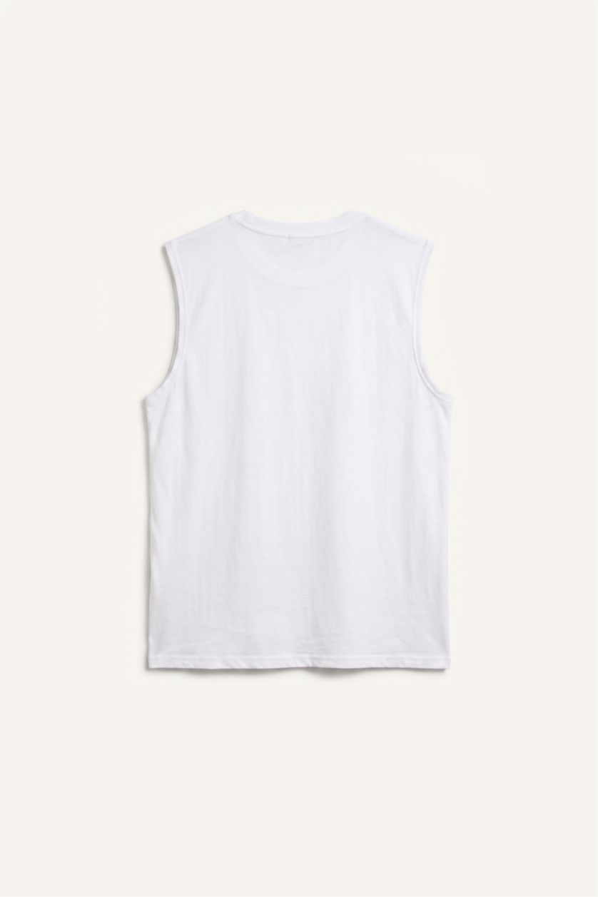 Erkek Beyaz Boxy Fit Fitilli Atlet