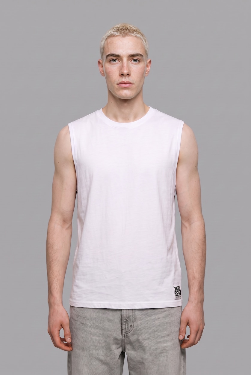 MAN White 100% Cotton Boxy Fit Ribbed White Tank Top