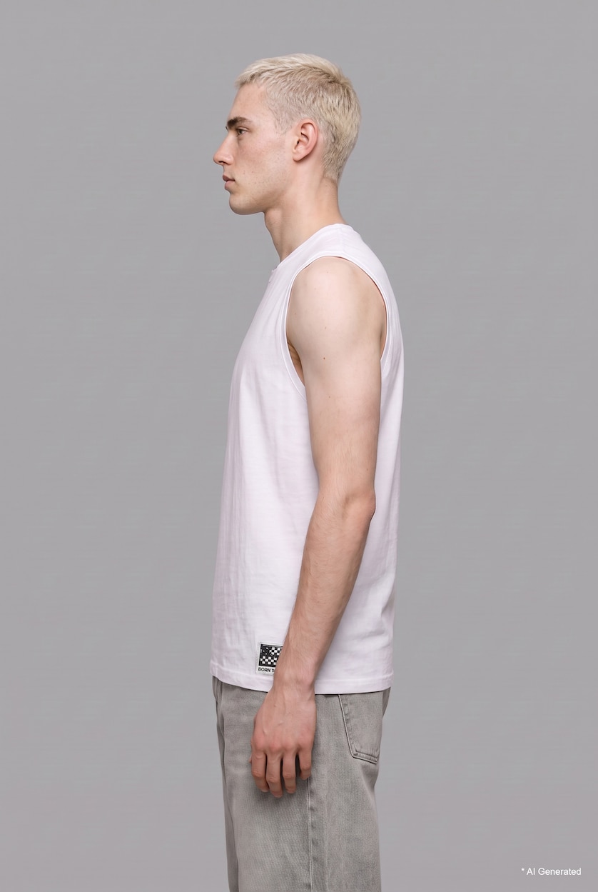 رجال أبيض Boxy Fit 100% Cotton White Ribbed Crew Neck Tank Top