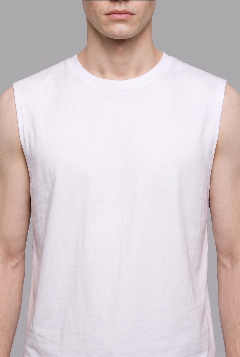 MAN White 100% Cotton Boxy Fit Ribbed White Tank Top