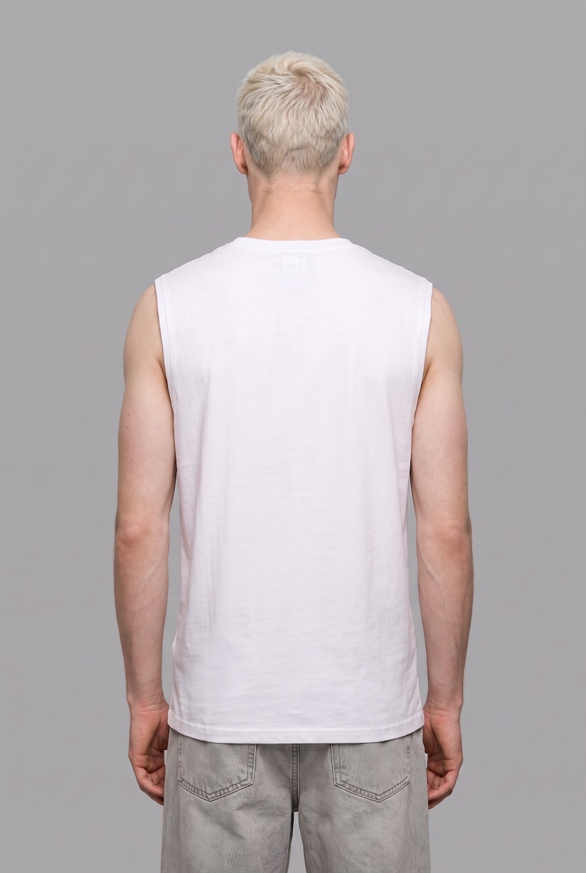 MAN White 100% Cotton Boxy Fit Ribbed White Tank Top