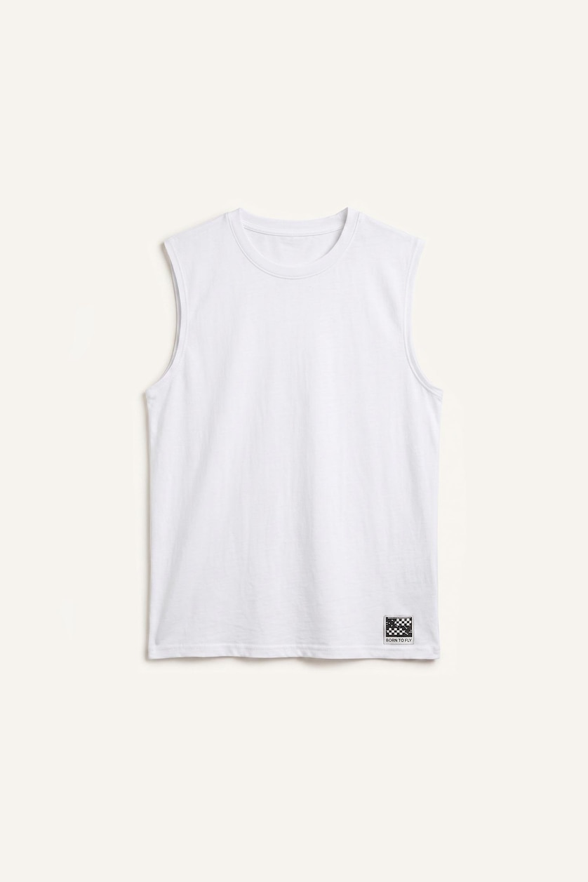 MAN White 100% Cotton Boxy Fit Ribbed White Tank Top