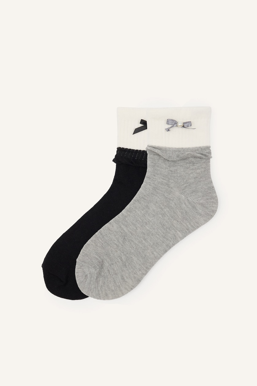 Women Grey 2 piece Cotton Short Socks