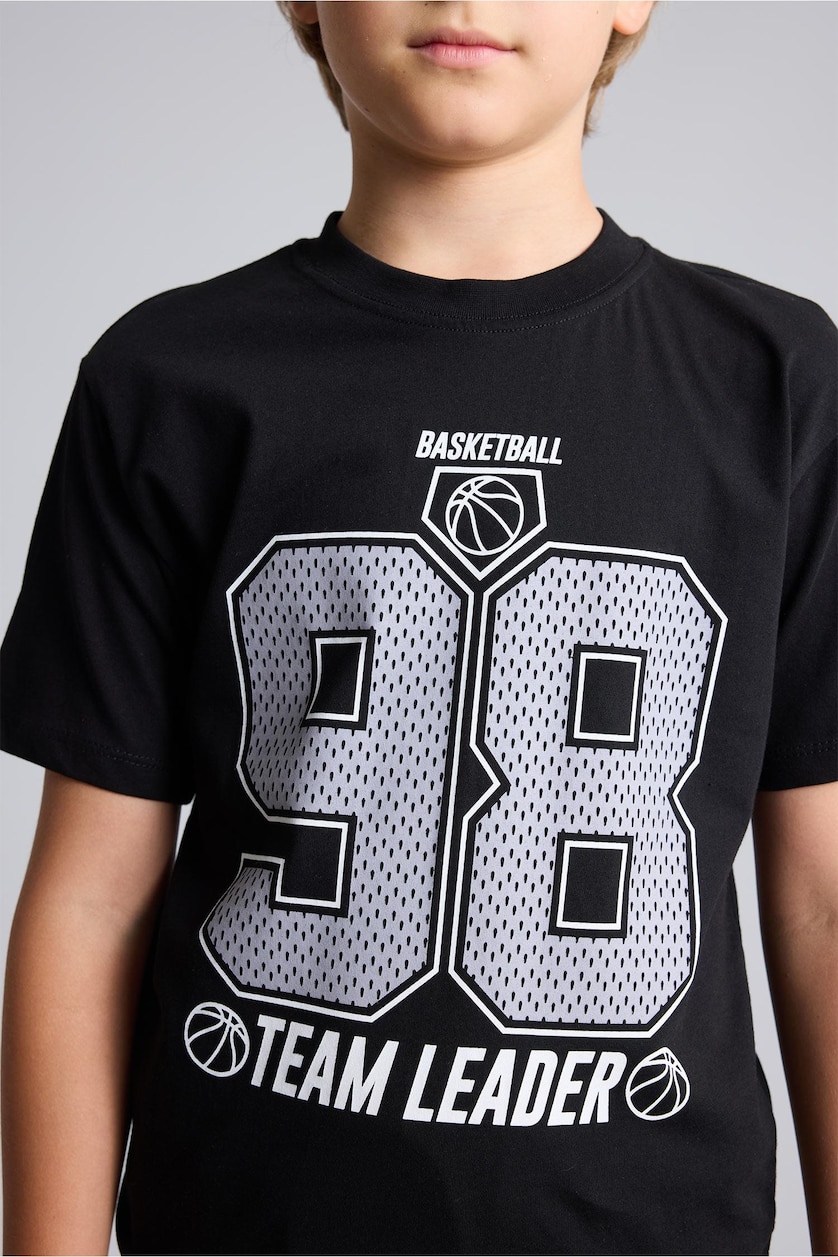 Erkek Çocuk - Genç Erkek Siyah Basketbol Baskılı Overshirt Tişört Erkek Çocuk
