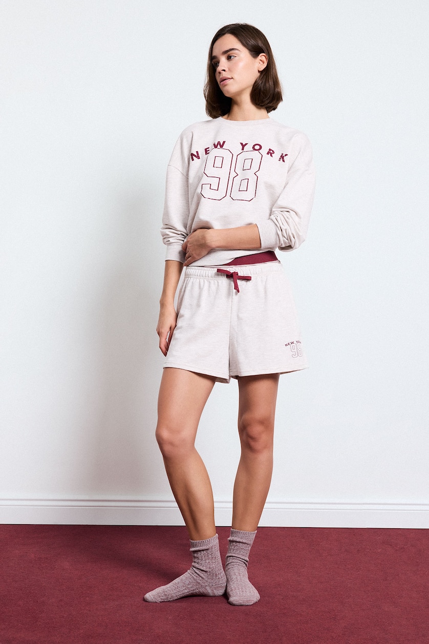 Women Beige Melange Regular Fit Thin Sweatshirt Fabric Knitted Bottoms