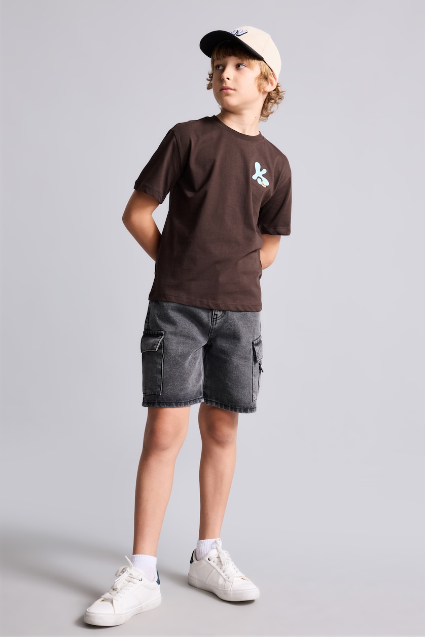 Young Boys - Teen Boys Brown Printed Short Sleeve T-Shirt