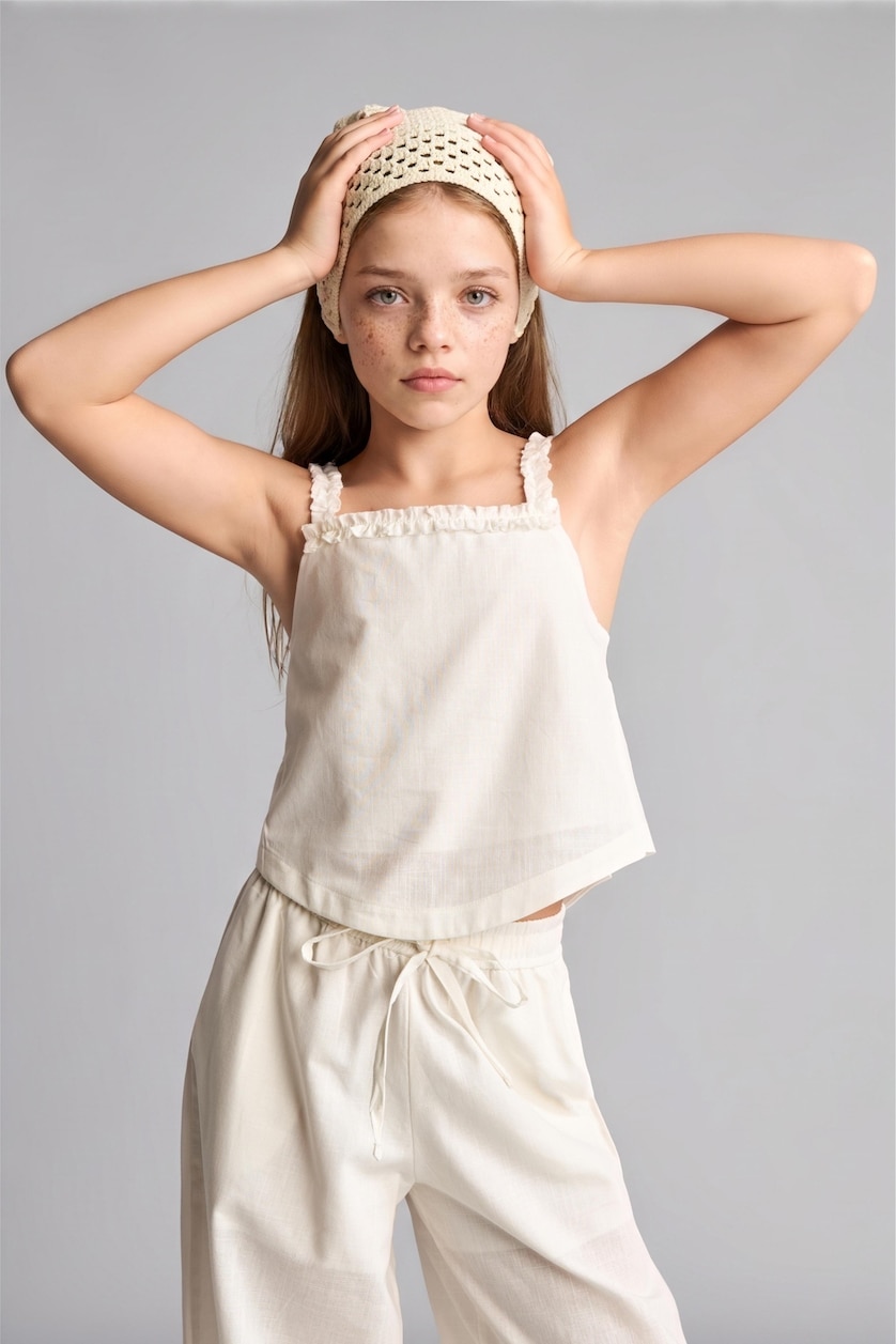 Young Girls - Teen Girls Ecru Girl Short Sleeve Blouse