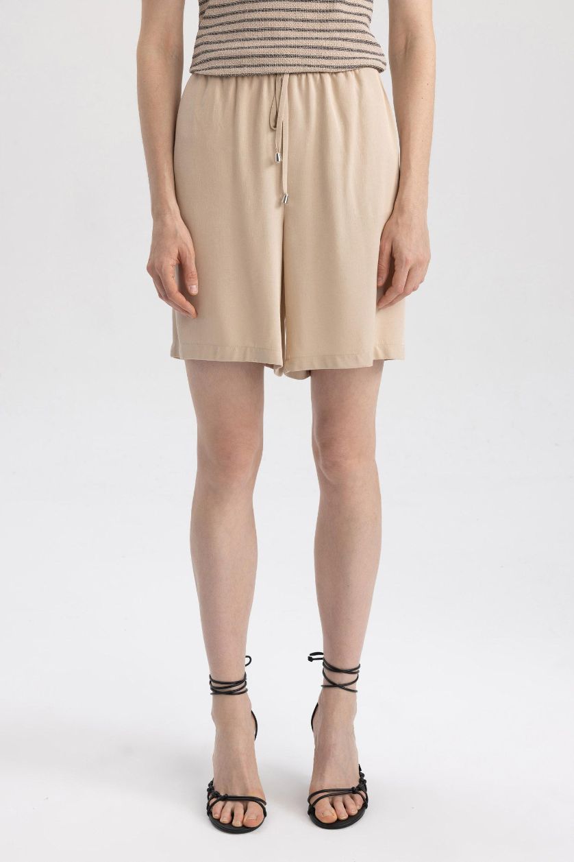 WOMAN Beige High Waist Viscose Shorts