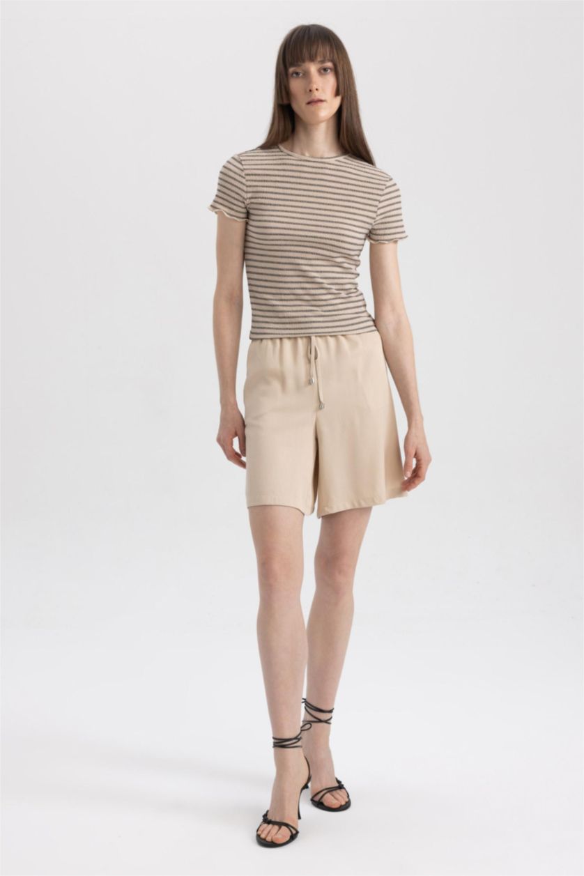 WOMAN Beige High Waist Viscose Shorts