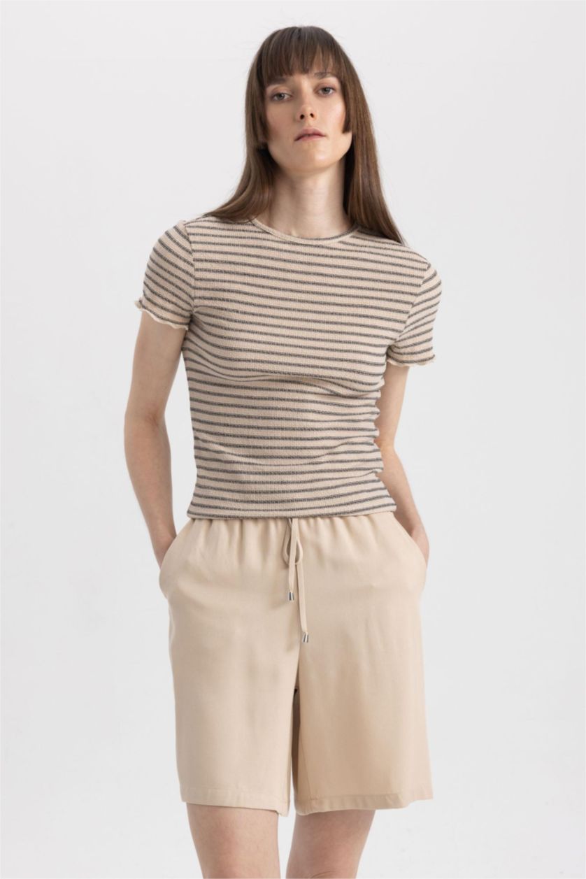 WOMAN Beige High Waist Viscose Shorts