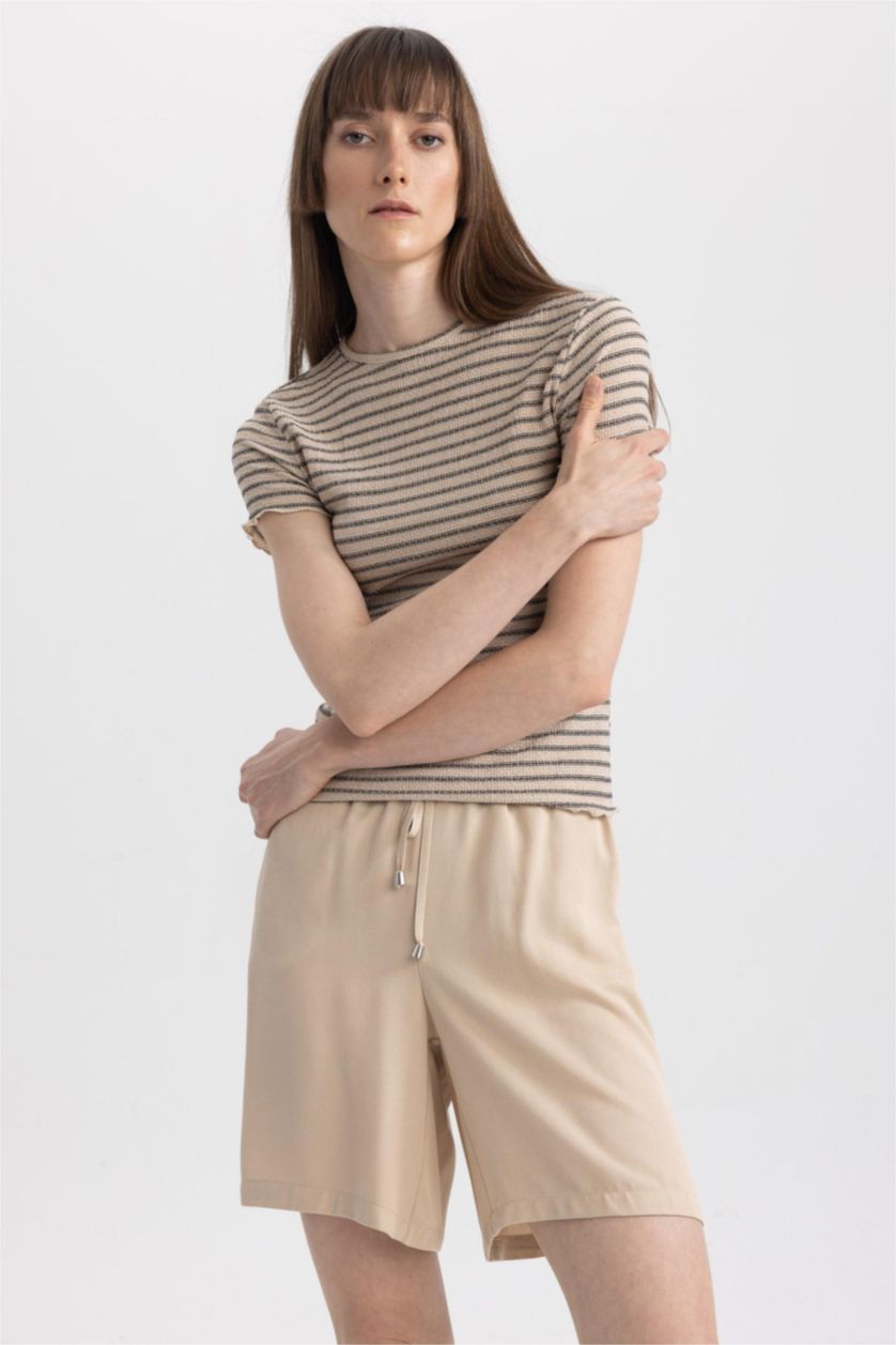 WOMAN Beige High Waist Viscose Shorts