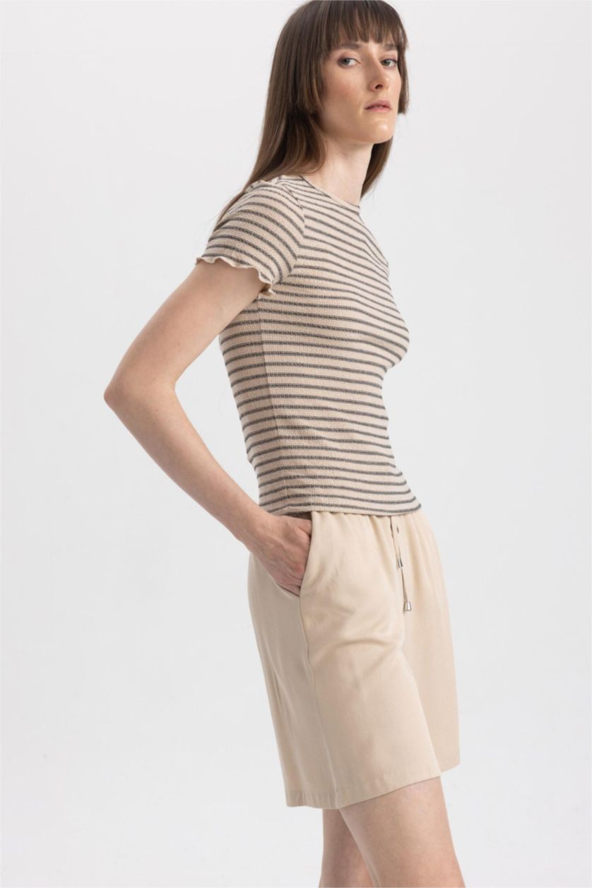 WOMAN Beige High Waist Viscose Shorts