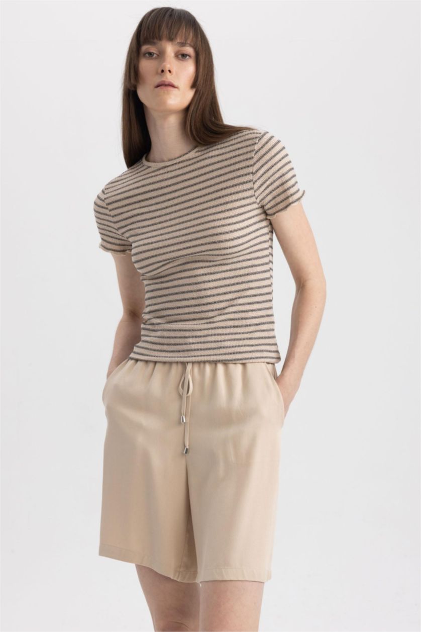 WOMAN Beige High Waist Viscose Shorts