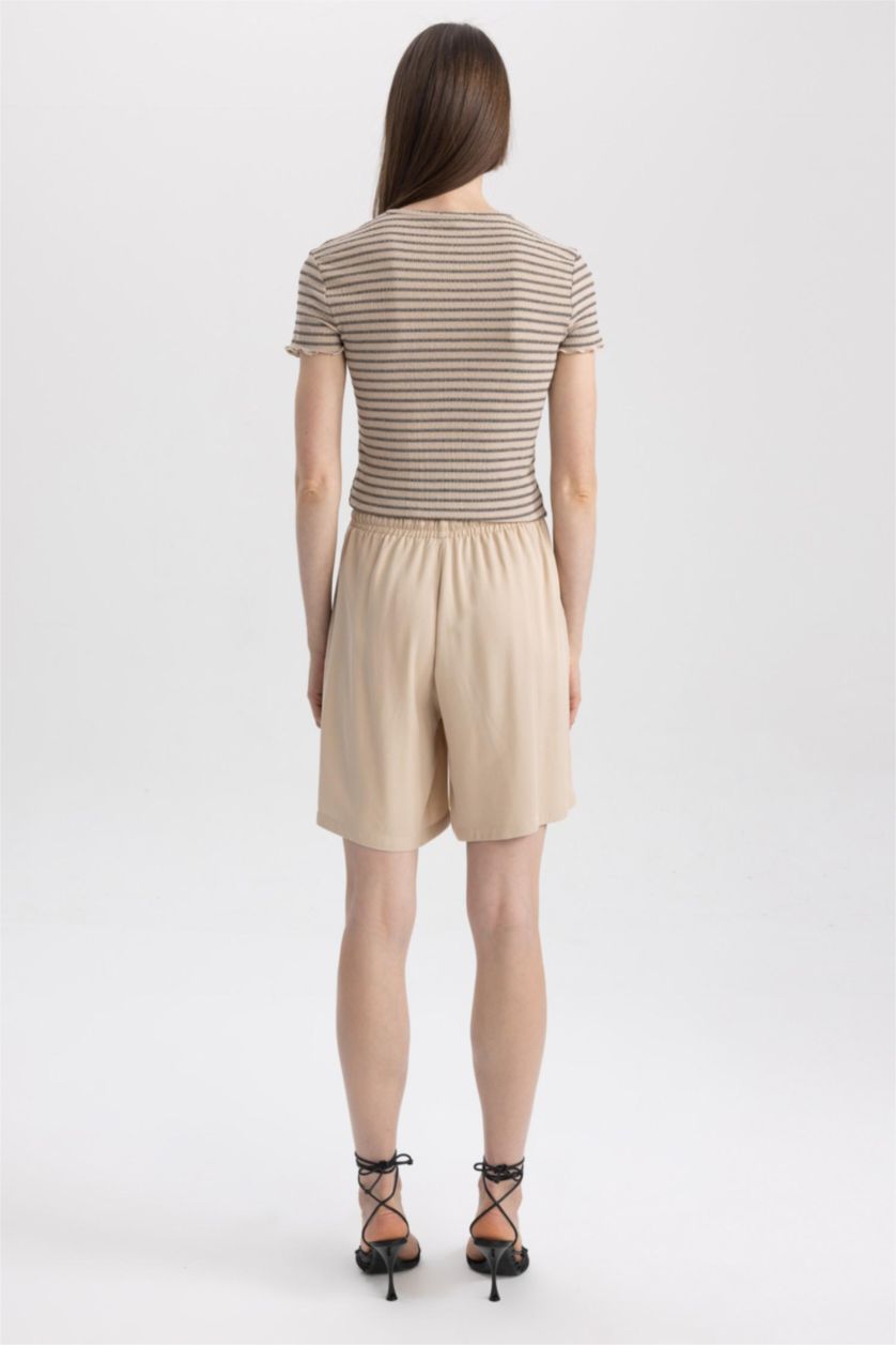 WOMAN Beige High Waist Viscose Shorts