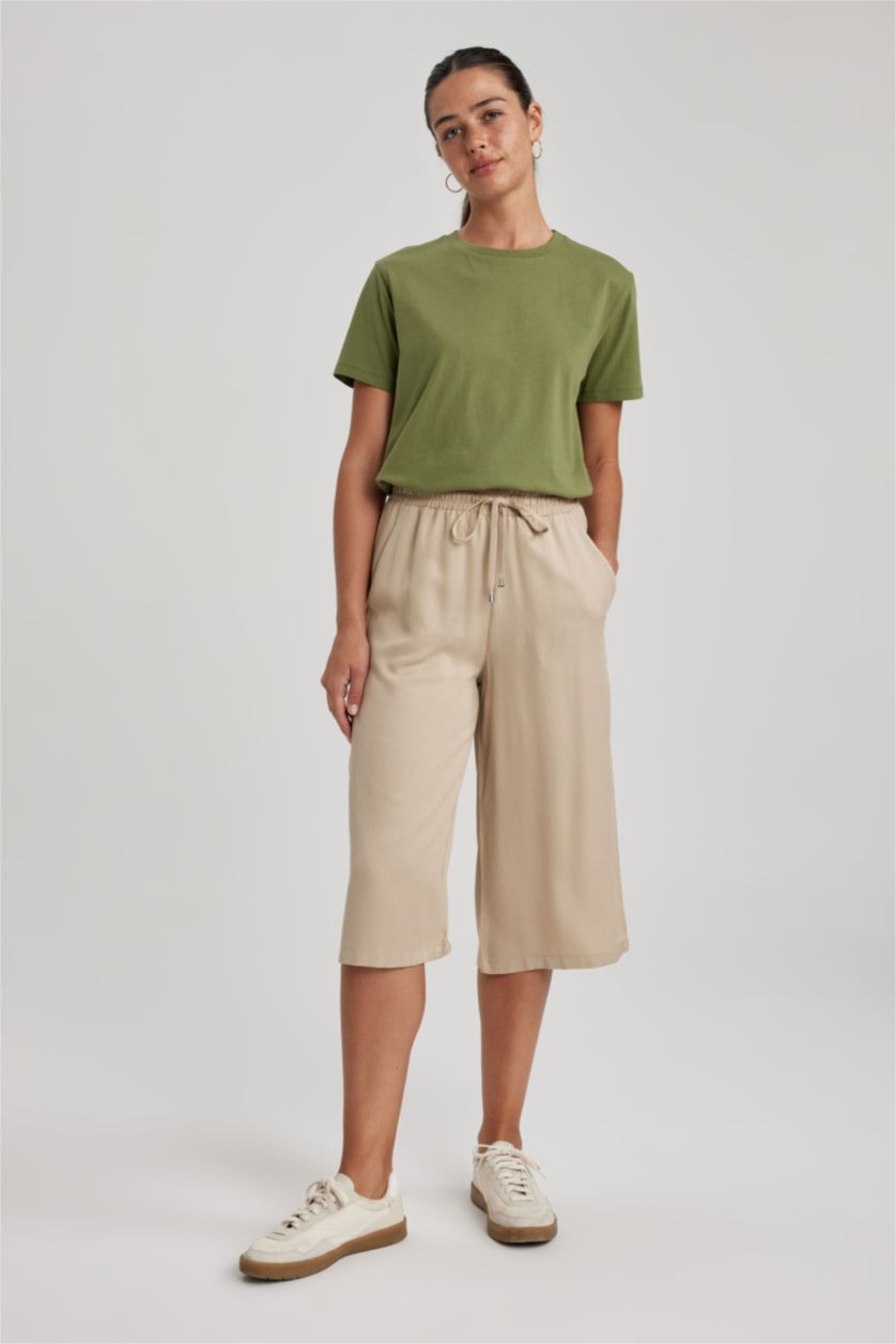 WOMAN Beige Capri High Waist Crop Fit Viscose Capri