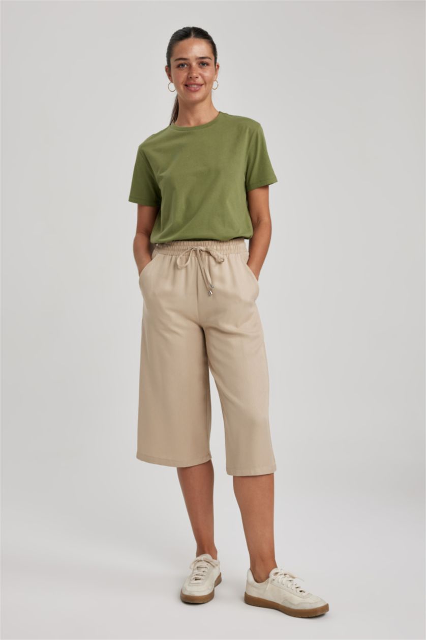 WOMAN Beige Capri High Waist Crop Fit Viscose Capri