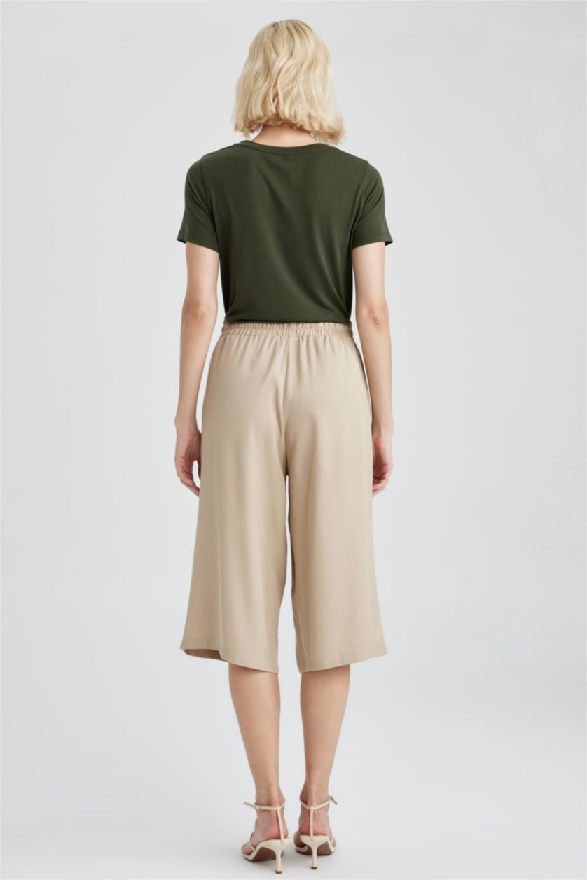 WOMAN Beige Capri High Waist Crop Fit Viscose Capri